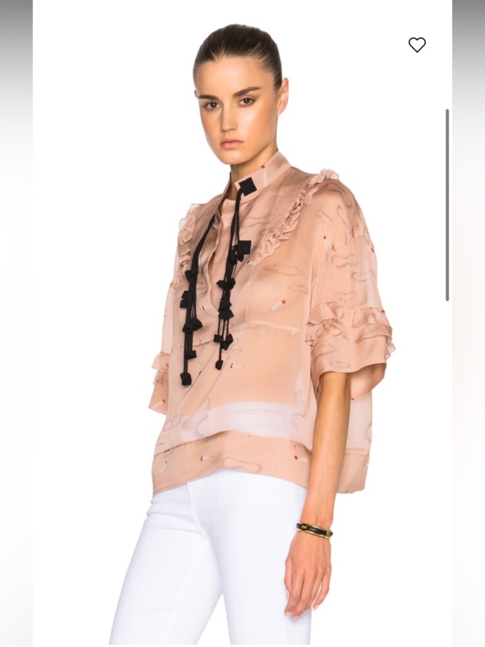 No. 21 Designer Silk Chiffon Sheer Ruffle Tie-Neck Top in Blush - Picture 2 of 6